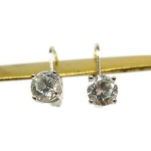 Earrings Hoop Hinge Clasp 925 Sterling Silver Round Simulated Cubic Zirconia Vtg